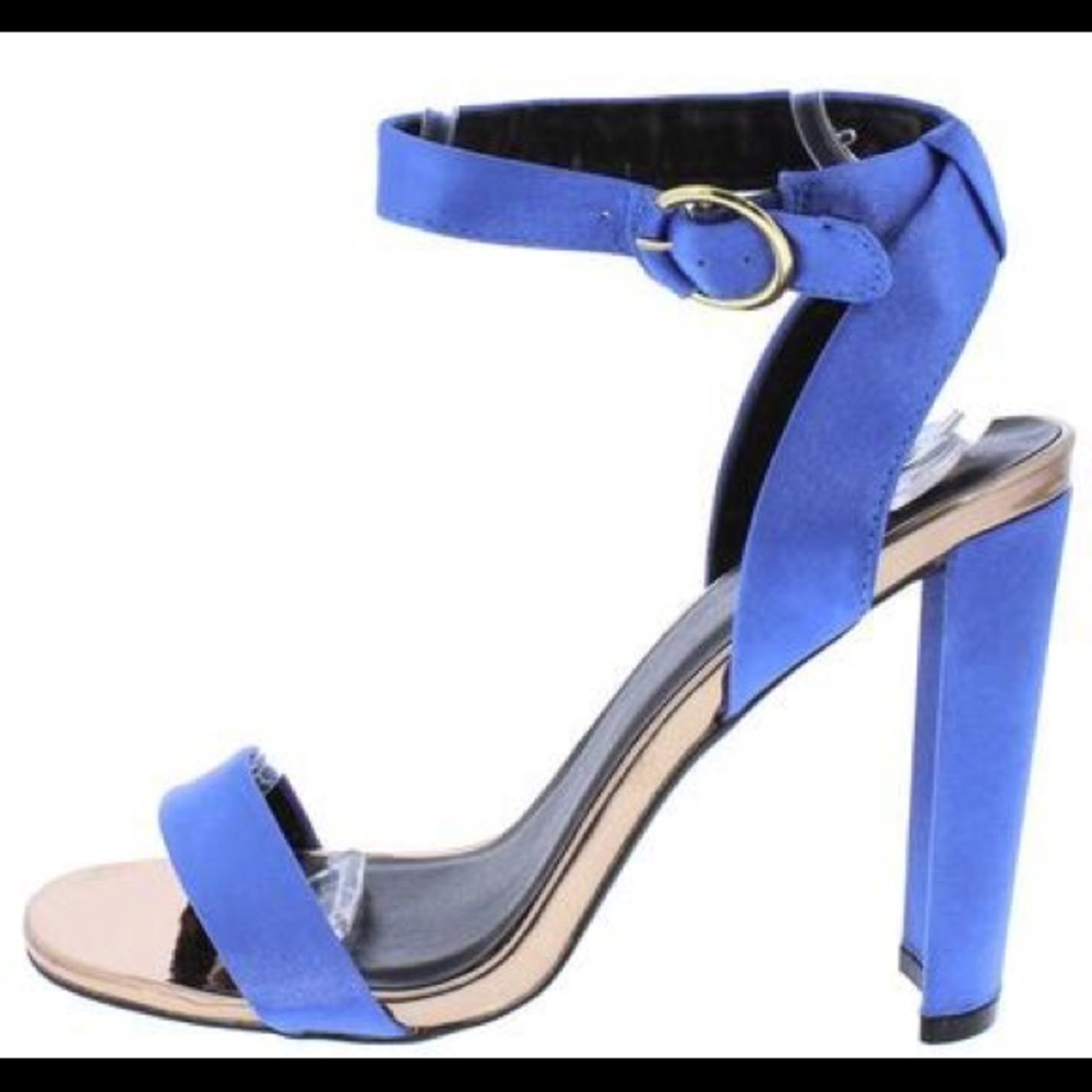 Satin Blue Chunky Heel